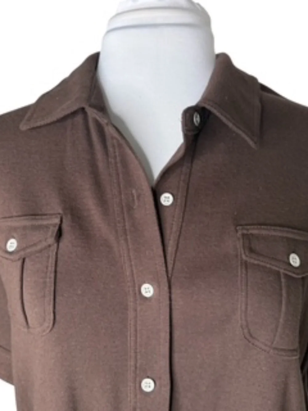 NWT Karen Scott Chocolate Short Sleeve Button-Down 2 Chest Pocket Top Size 1X